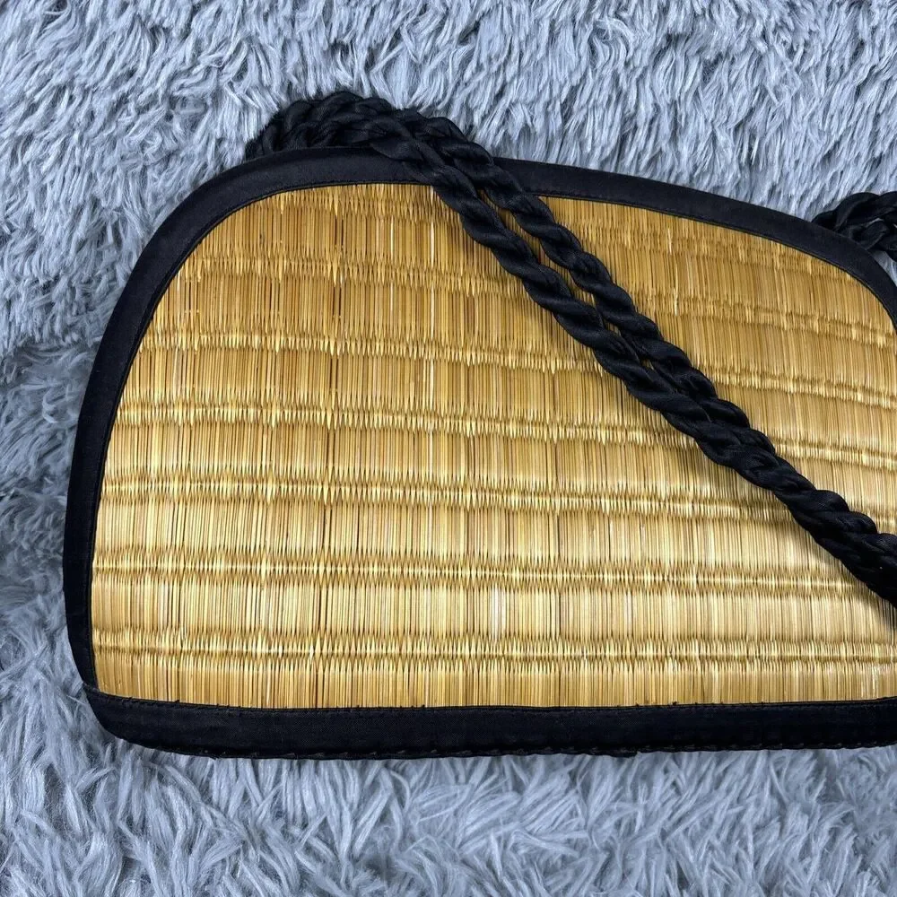 Sea Grass Woven Purse Saraye Tatami‎ Beige Green Straw Satchel Zipper Clamshell